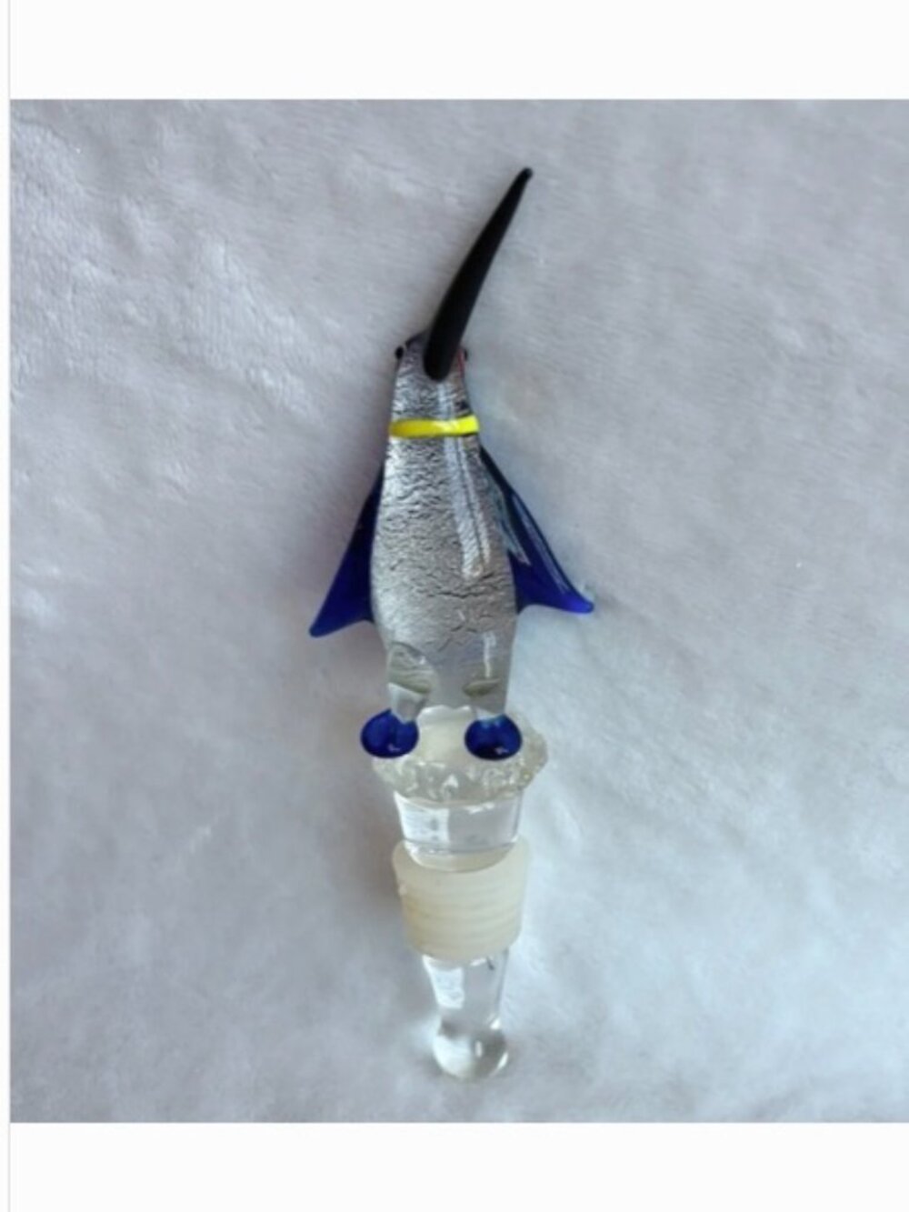 Glass Penguin Wine Stopper Blue White Bottle Topper Bar Decor Gift